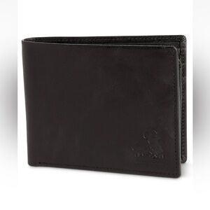 BULL GUARD Vintage Black Leather Wallet for Men RFID Blocking Bifold With ID